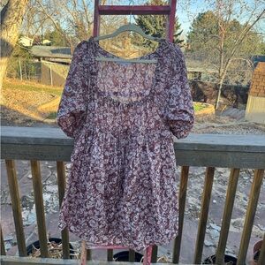 Olivaceous Maroon and White Floral Dress